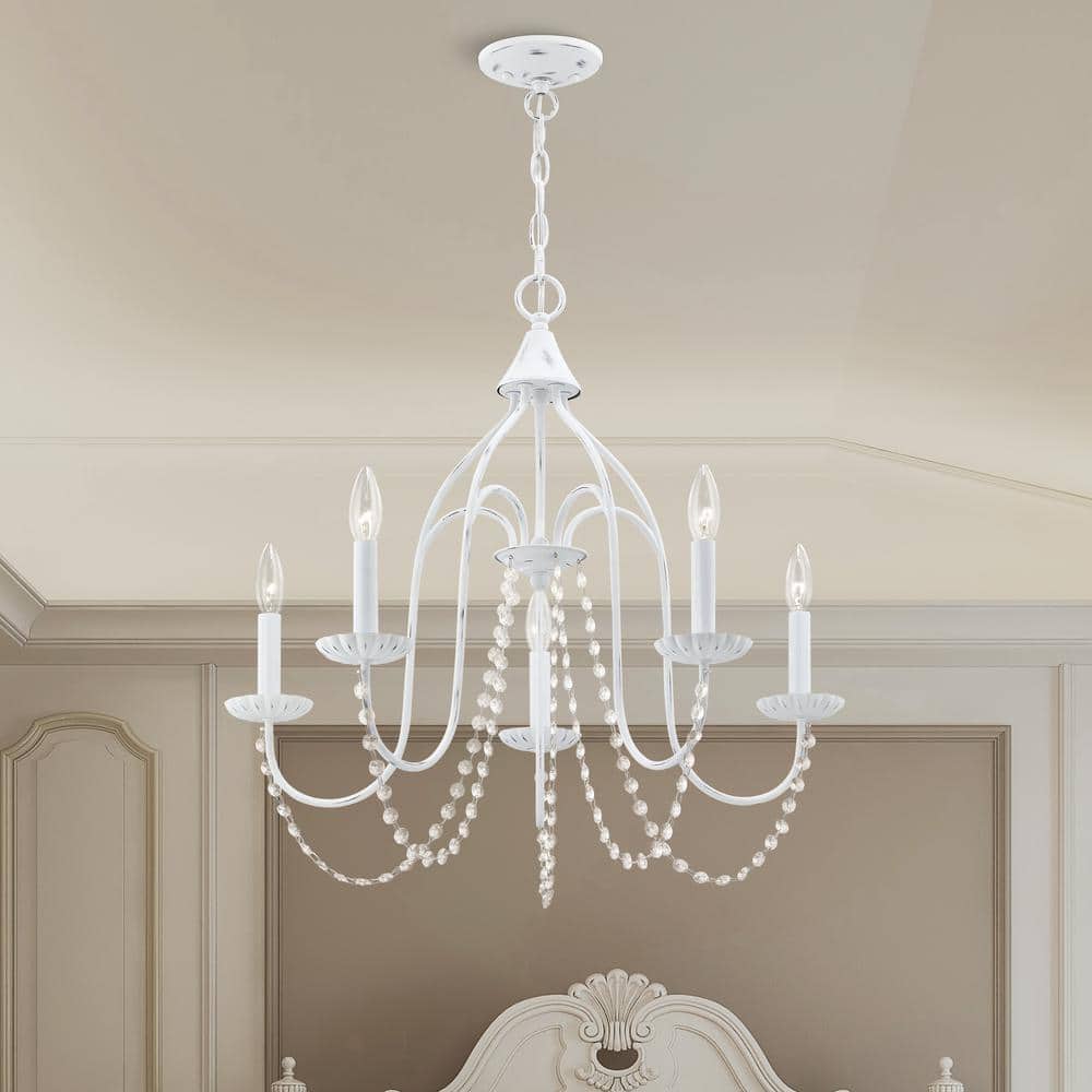 Elegant Antique White 5-Light Crystal Chandelier