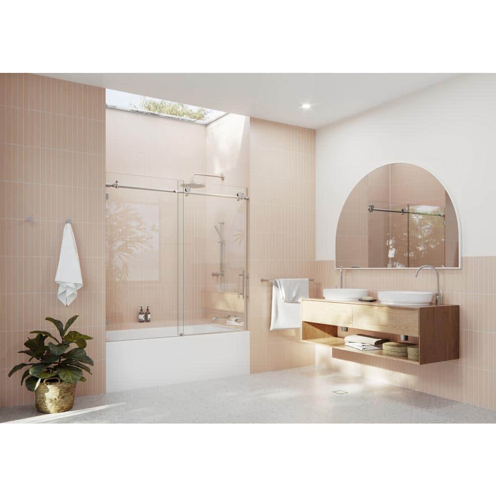 Eclipse 60'' Frameless Sliding Bathtub Door with Brushed Nickel Finish
