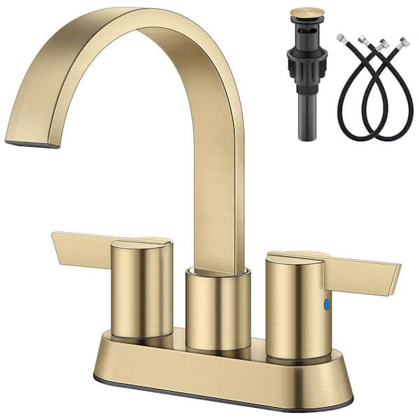 PICTURESQUE CENDU LLC Bathroom Faucets for Sink 3-Hole, 4 in. Centerset Waterfall Faucet 2-Handle for Bathroom Sink Pop-Up Drain Brushed Gold