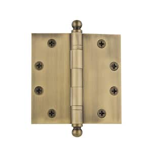 4.5 in. Ball Tip Heavy Duty Hinge with Square Corners in Antique Brass