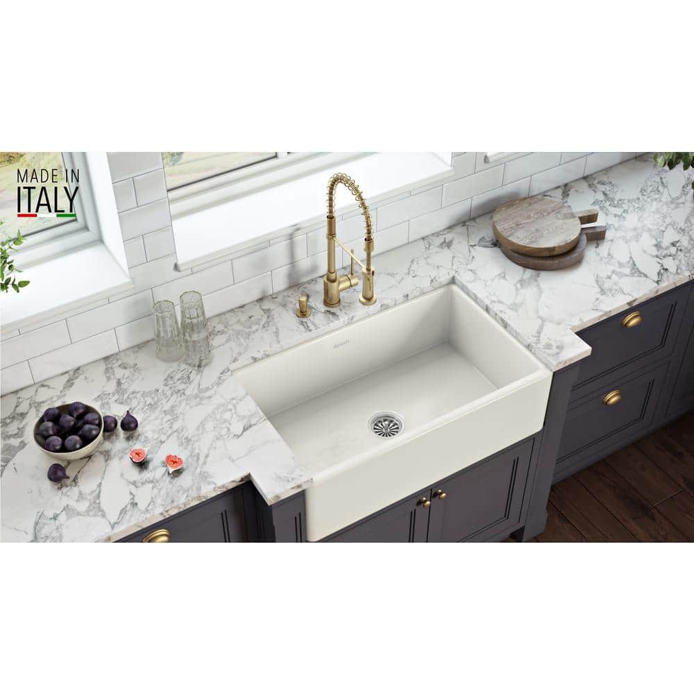Biscuit Fireclay Single Bowl Farmhouse Apron-Front Sink