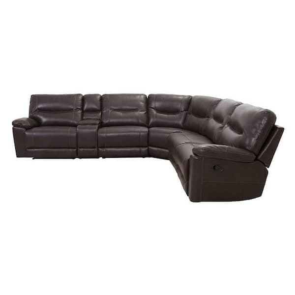 EVERGLADE HOME Percy 126 in. W Pillow Top Arm 6-Piece Faux Leather L Shaped Sectional Sofa in Brown