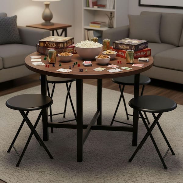 Black Steel Padded Seats Folding Bar Stools 18 in. Set of 4