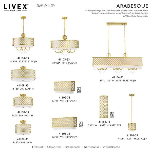 Livex Lighting Arabesque 11.875 in. 2-Light Soft Gold Semi-Flush