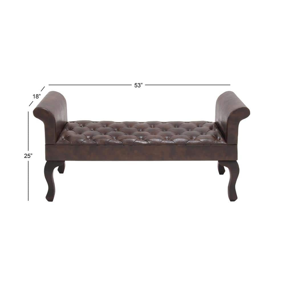 Modern 53'' Walnut Brown Leather and Wood Entryway Bench