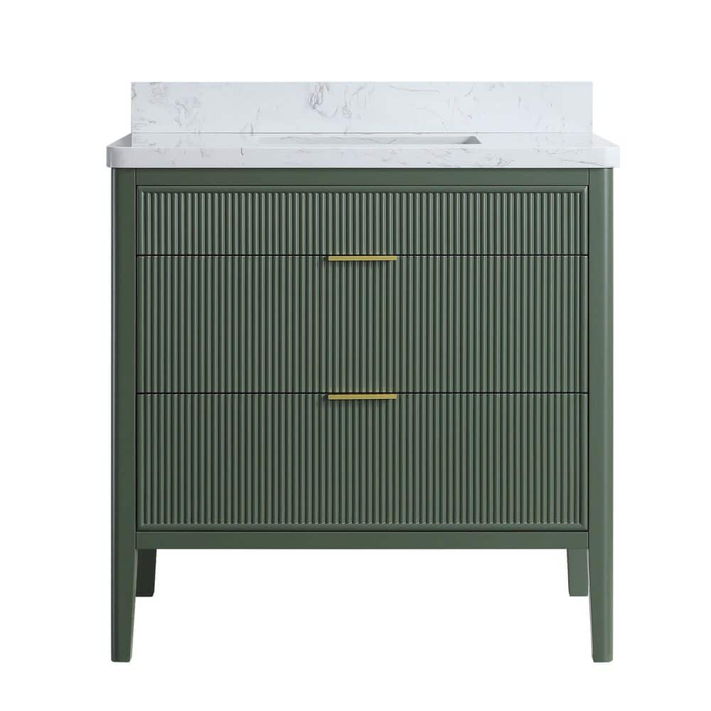 35.83 in. Freestanding Single Sink Fully Assembled Green Bath Vanity with White Engineered Marble Top Assembled price history on PriceWatchPro
