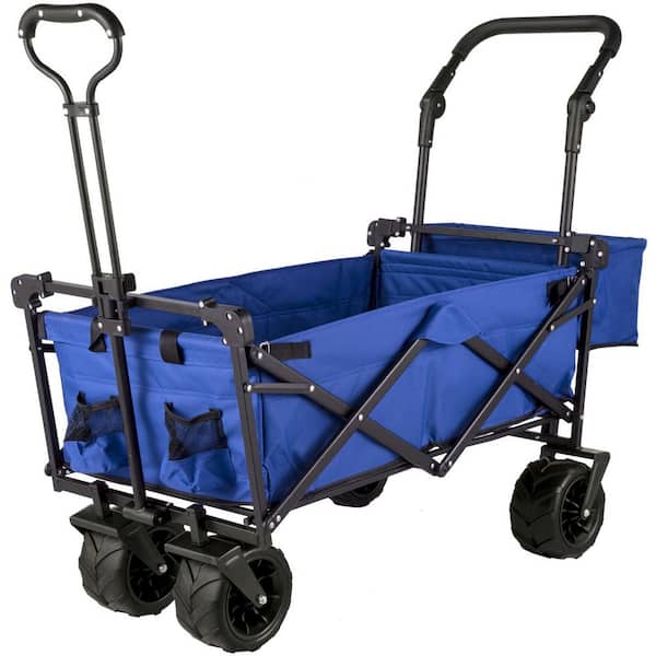 3.3 cu. ft.  220 lbs. Metal Blue Garden Cart, Folding Wagon Utility Carts with Wheels, Removable Canopy and Rear Storage