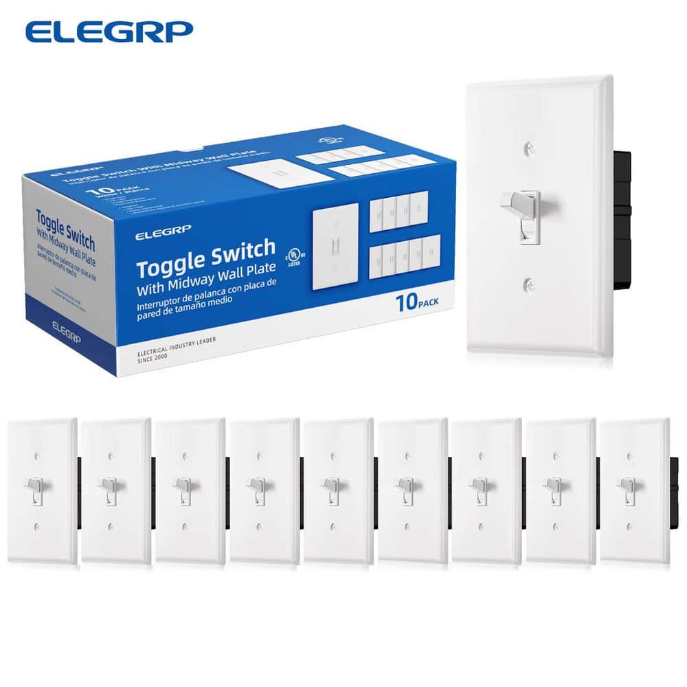 Toggle Light Switch with Wall Plate, 3-Way or Single Pole, 15A 120V, Self-Grounding, Residential Grade White (10 Pack) price history on PriceWatchPro