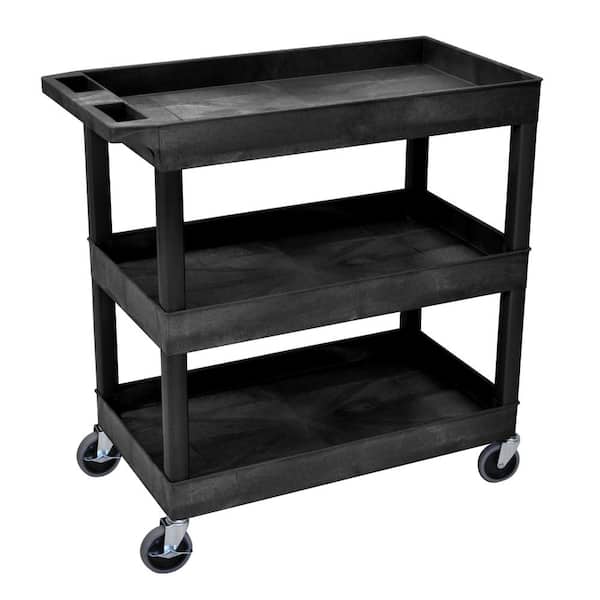 18 in x 35 in 3-Shelf Plastic Tub Cart, Black