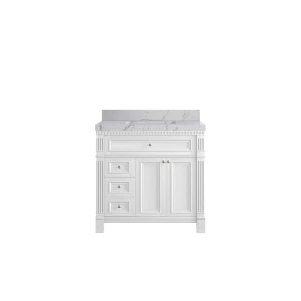 Willow Collections Paris 36 in. W x 22 in. D x 36 in. H Single Sink Bath Vanity Center in White with 2 in. Venatino qt. Top