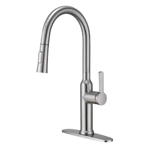 Single-Handle Modern High Arc Pull Down Sprayer Kitchen Faucet Deck Mount Kitchen Faucet in Brushed Nickel