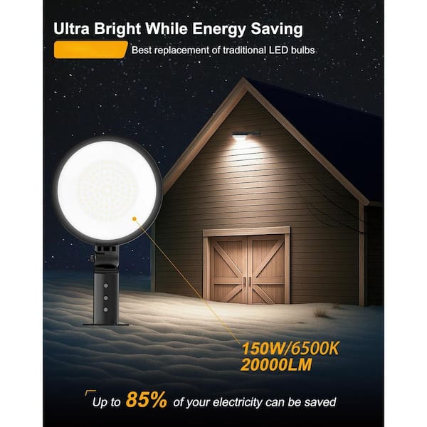 20000 Lumen Black LED Floodlight, 1500-Watt Equivalent Super Bright Outdoor Dimmable Fixture for Stadiums, Sports Fields