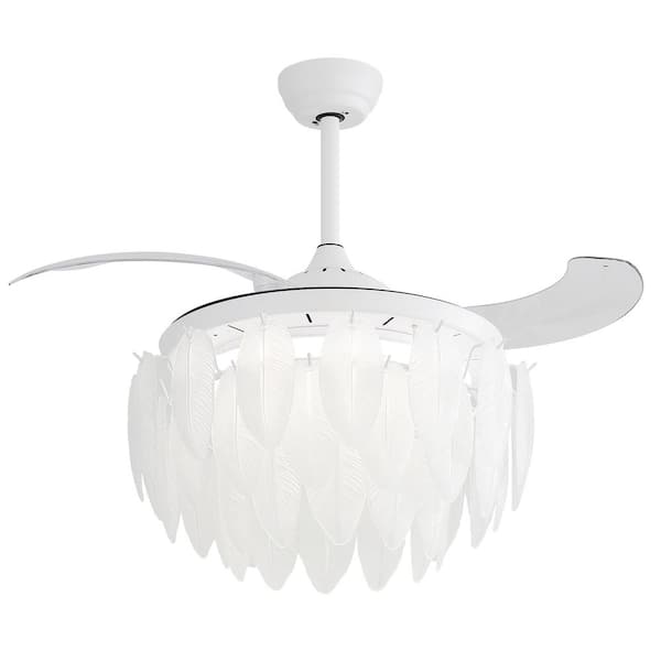 CACI Mall 42 in. Integrated LED Indoor/Outdoor Feather Crystal Ceiling Fan with Remote Control