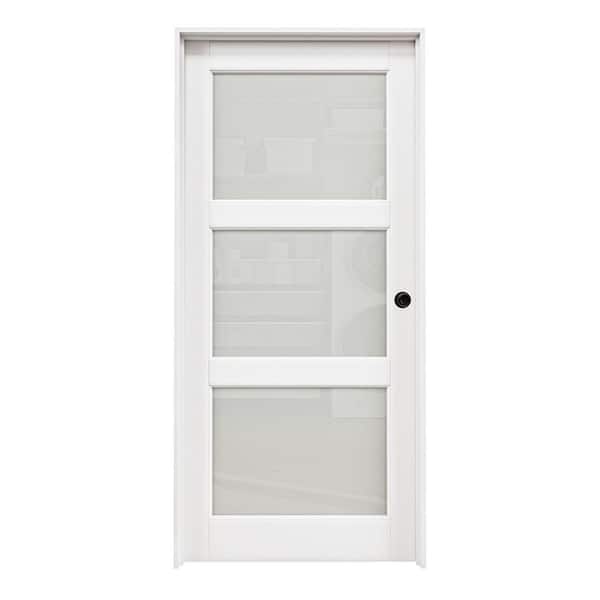 ARK DESIGN 36 in. x 80 in. Left Hand 3 Lite Frosted Glass White Solid ...