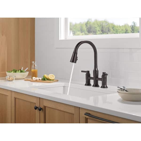 Delta Renaldi Double Handle Bridge Kitchen Faucet in Venetian