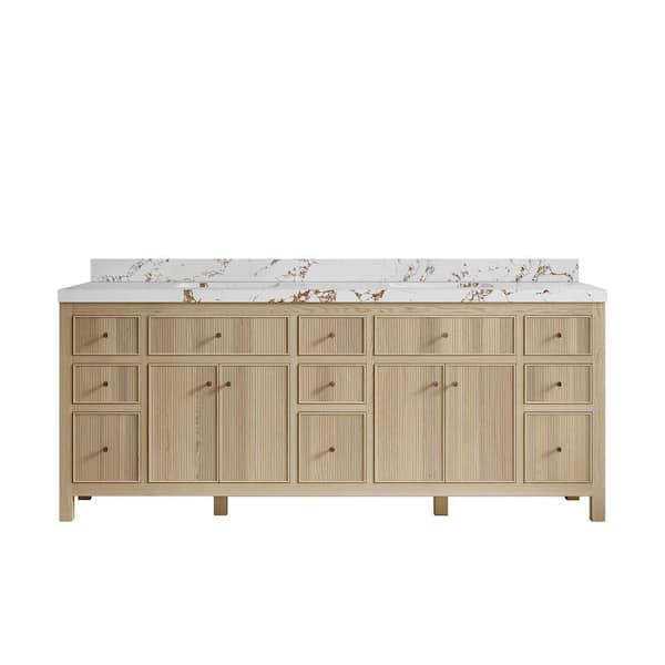 Willow Collections Sonoma Oak 84 in. W x 22 in. D x 36 in. H Double Sink Bath Vanity in White Oak with 2" Viola Brown Qt. Top