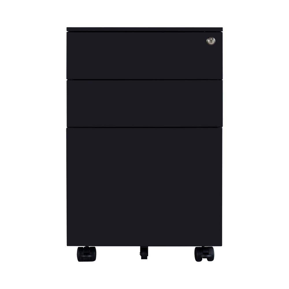 Black Mobile 3-Drawer Lockable Metal Filing Cabinet