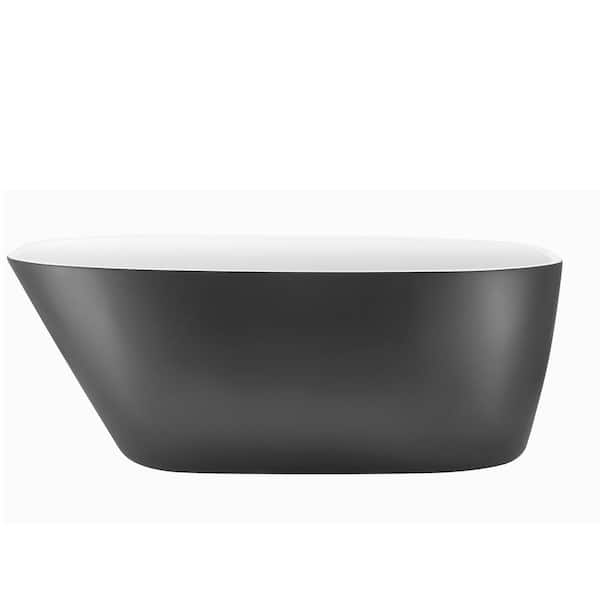 UPIKER 63 in. Acrylic Freestanding Flatbottom Soaking Non-Whirlpool Single-Slipper Bathtub in Gray