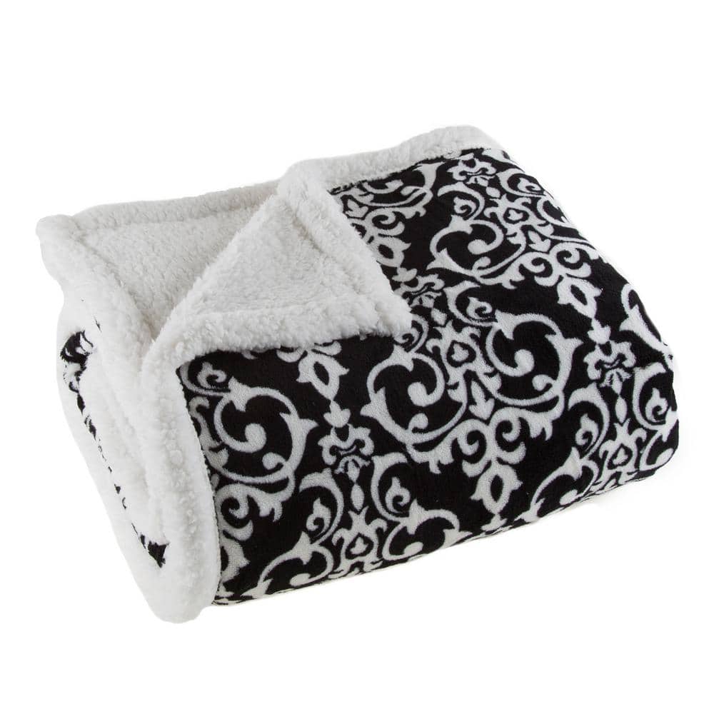 Black and White Reversible Fleece Sherpa Throw Blanket