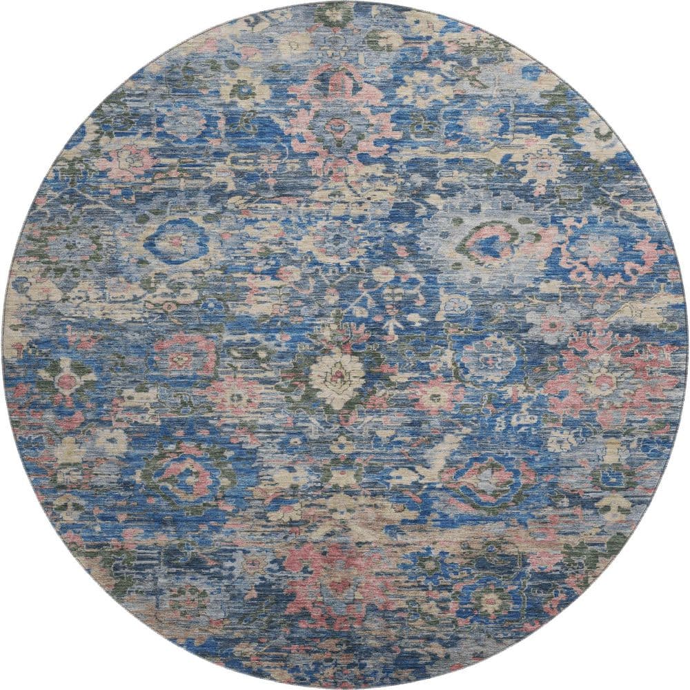 Mayfield Premium Machine Washable Abstract AMF2430 Navy 8 ft. x 8 ft. Round Rug price history on PriceWatchPro