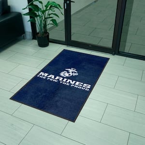 Blue 3' x 5' U.S. Marines High-Traffic Indoor Mat with Durable Rubber Backing Tufted Solid Nylon Rectangle Area Rug