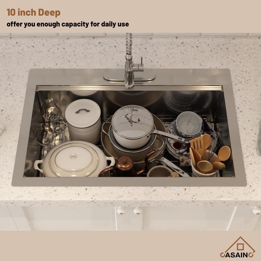 33'' Brushed Stainless Steel Single Bowl Workstation Kitchen Sink