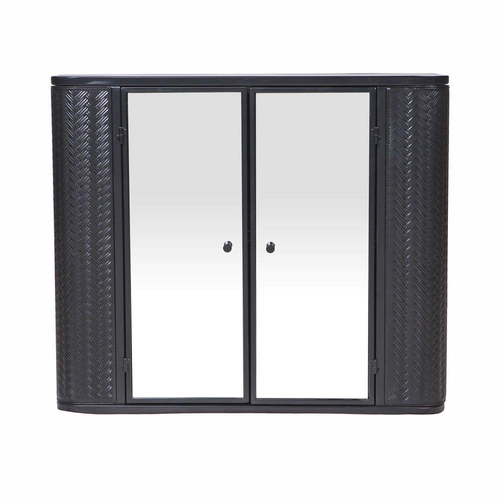 28 in. W x 23 in. H Rectangular Antique Black Medicine Cabinet with Mirror with 2 Mirrored Doors and Open Shelf price history on PriceWatchPro
