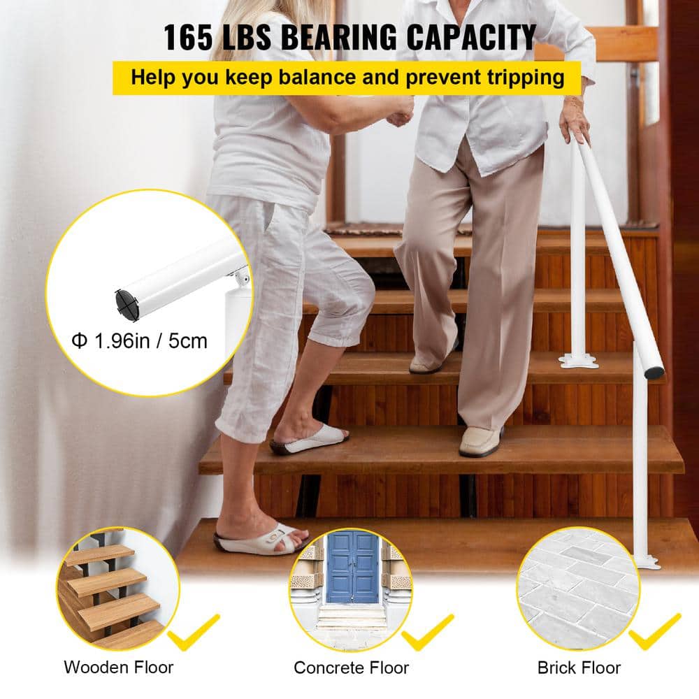 White Aluminum Adjustable Outdoor Stair Handrail for 0-5 Steps