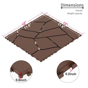 12 in. W x 12 in. L Outdoor Imitation Stone Texture Plastic Interlocking Flooring Deck Tiles (Pack of 44 Tiles) in Brown