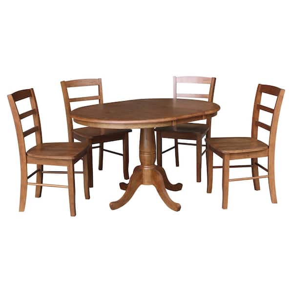 5 PCS Extendable Wood Dining Table Set with Round Table and 4 Upholstered  Chairs, Natural Wood Wash-ModernLuxe