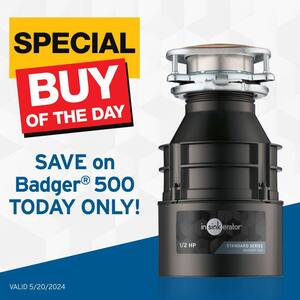 Badger 500 Standard Series 1/2 HP Continuous Feed Garbage Disposal with Power Cord & Dishwasher Connector