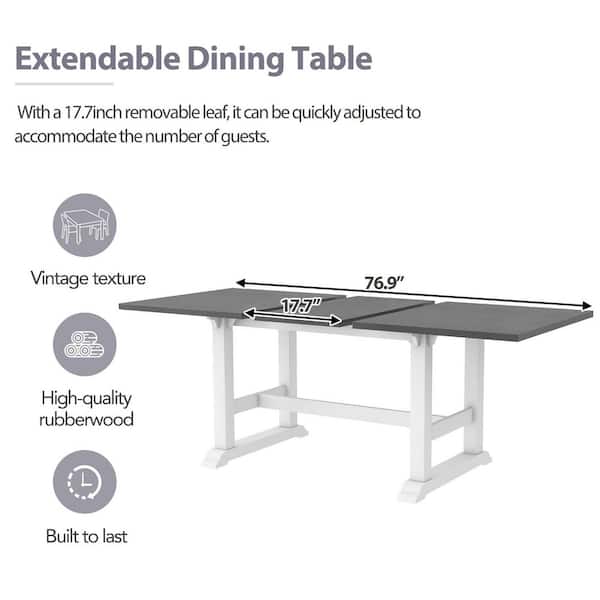 Polibi 7-Piece White/gray Extendable Wood Top Dining Room Set