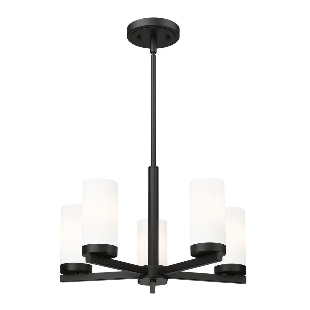 Matte Black Mini Chandelier with White Glass Shades
