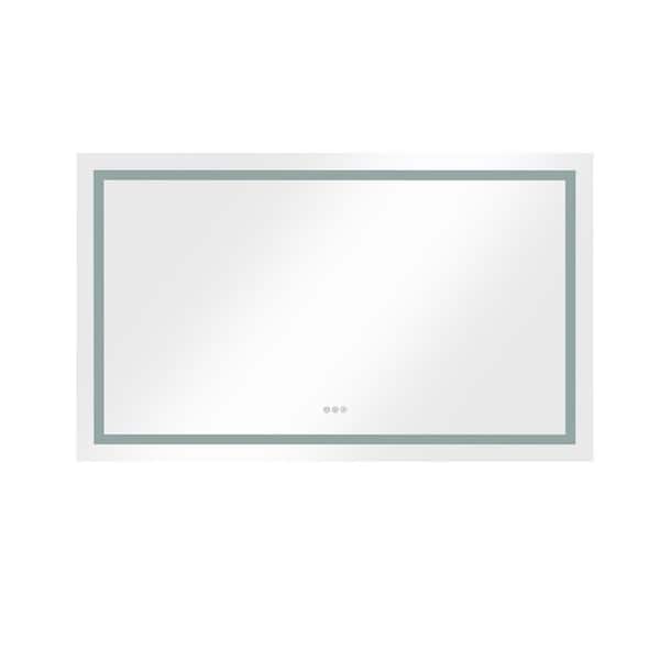 WELLFOR 84 in. W x 30 in. H Rectangular Frameless Dimmable Anti-Fog Wall LED Bathroom Vanity Mirror in White