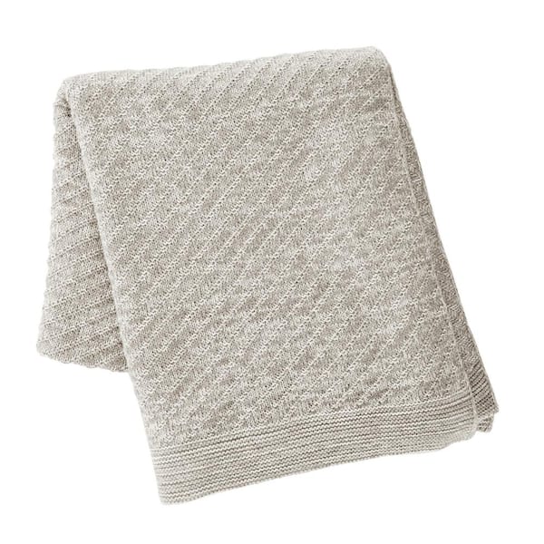 KENNETH COLE NEW YORK Essentials Chunky Knit Light Gray Knit 50 in. x 60 in. Throw Blanket