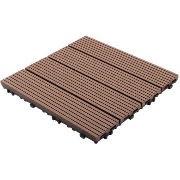 Pro Space 1 ft. W x 1 ft. L Composite Wood Interlocking Deck Tiles Straight Grain Coffee (10-Pack)