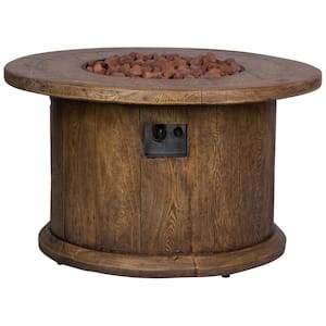 Merida Round Outdoor Propane Gas Brown Fire Pit Table with Lava Rock, 40 in. Dia