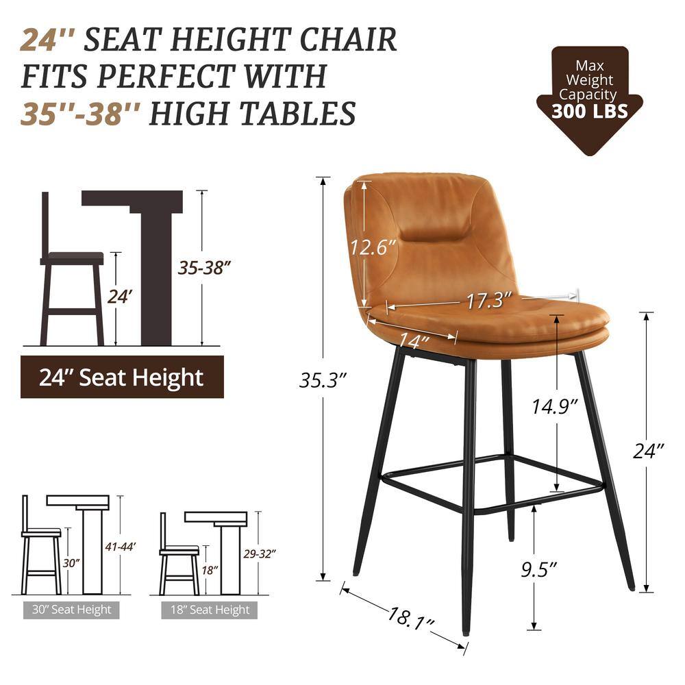 Whiskey Brown Faux Leather Counter Stools with Metal Legs, Set of 4