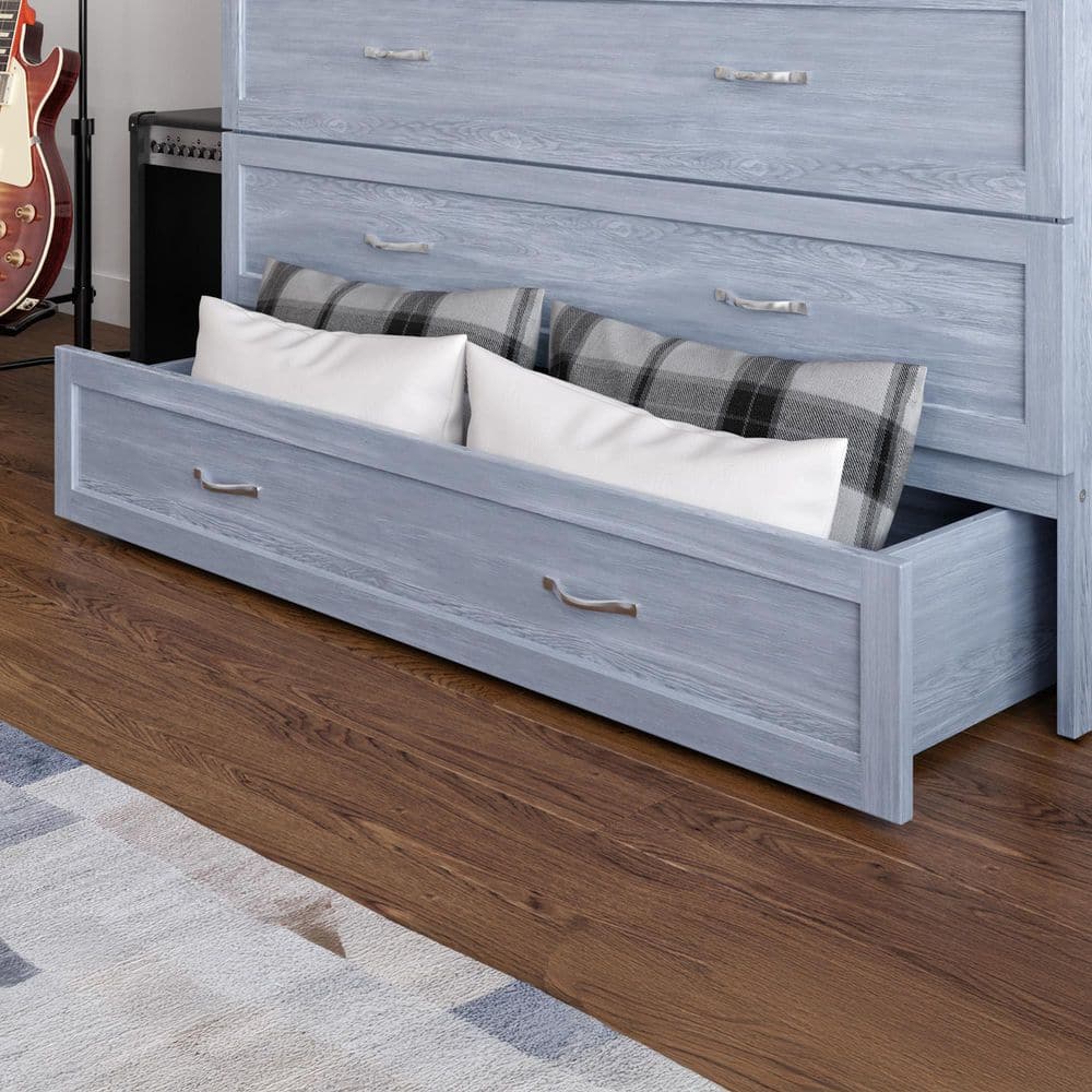 Nantucket Driftwood Full Murphy Bed Chest with Upholstered Drawer