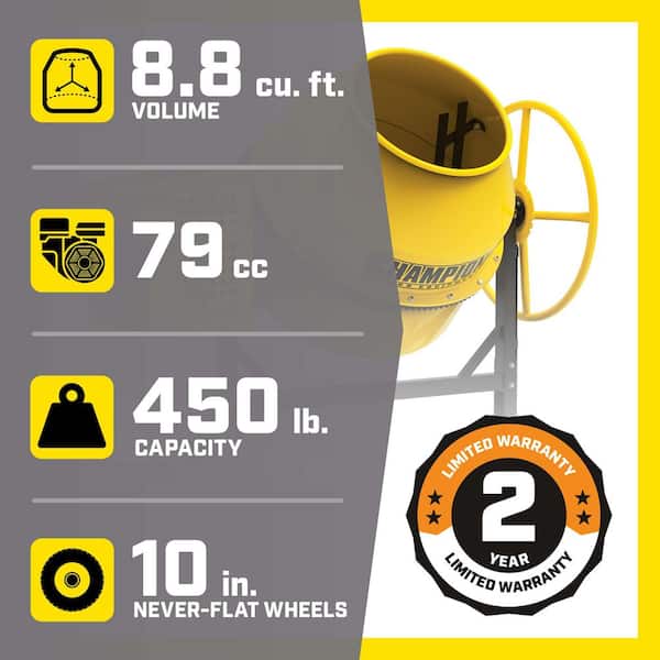 8.8 cu. ft. 79 cc Gas Heavy-Duty Concrete Mixer with 450 lb. Capacity