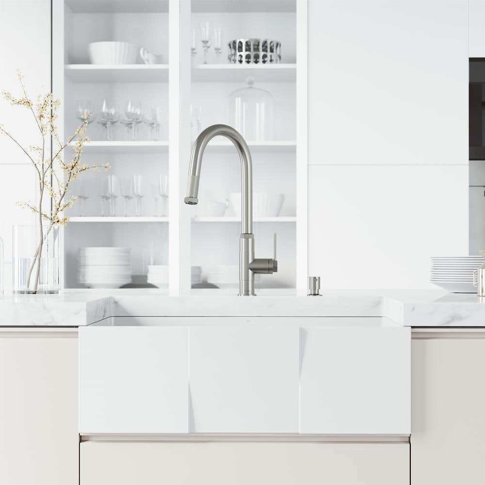 Hart Arched Stainless Steel Pull-Down Kitchen Faucet with Soap Dispenser