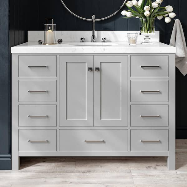 ARIEL Cambridge 48 in. W x 22 in. D x 36 in. H Single Oval Sink Bath Vanity in Grey with Carrara White Quartz Top