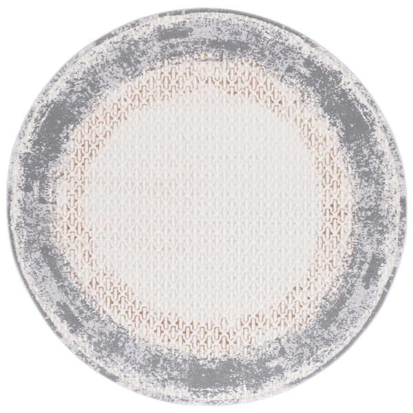 SAFAVIEH Alenia Ivory/Gray 7 ft. x 7 ft. Border Distressed Round Area Rug