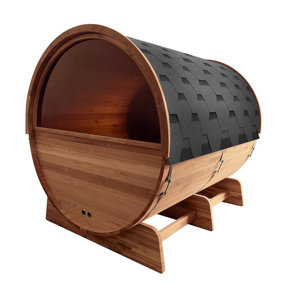 Outdoor Red Cedar Barrel Sauna with Heater and Roof