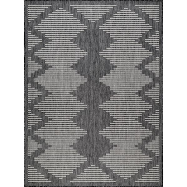 6 X 9 Light Gray Dark Gray Waikiki Modern Stripes Indoor Outdoor Area Rug