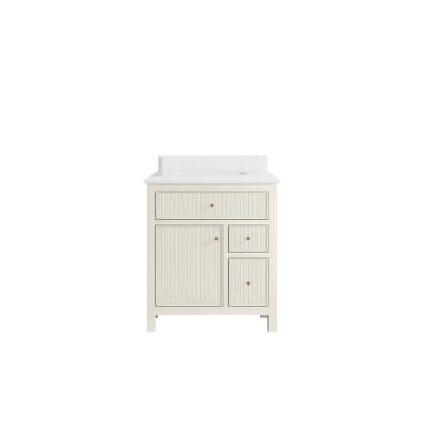 Willow Collections Sonoma 30 in. Single Sink Freestanding Alabaster Bath Vanity with White Quartz Top Unassembled