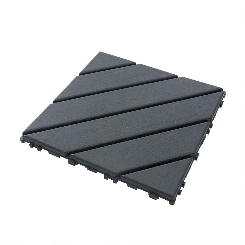 12 in. W x 12 in. L Outdoor Backyard Striped Pattern Square PVC Interlocking Flooring Deck Tiles(Pack of 44Tiles)in Gray