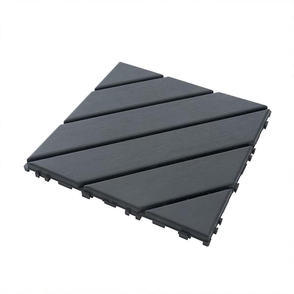 GOGEXX 12 in. W x 12 in. L Outdoor Backyard Striped Pattern Square PVC Interlocking Flooring Deck Tiles(Pack of 44Tiles)in Gray