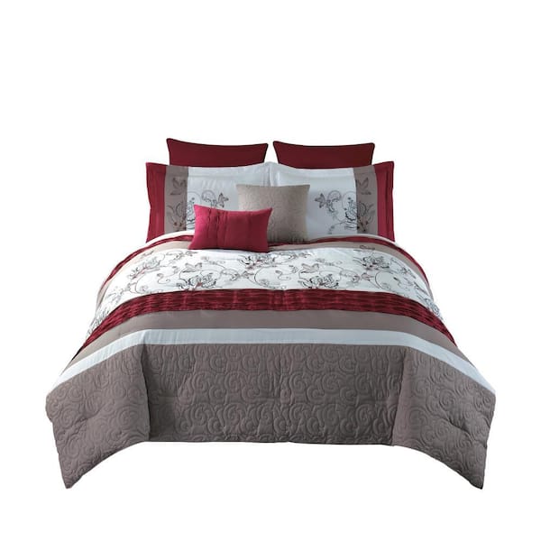 Benjara 8-Piece Multicolor Floral Polyester Queen Comforter Set