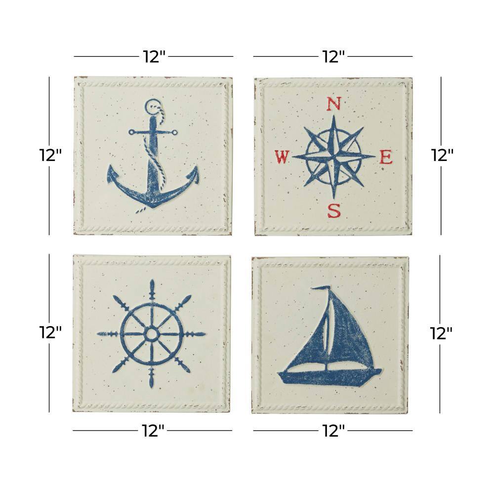 Cream Speckled Nautical Iron Wall Sculpture Set of Four